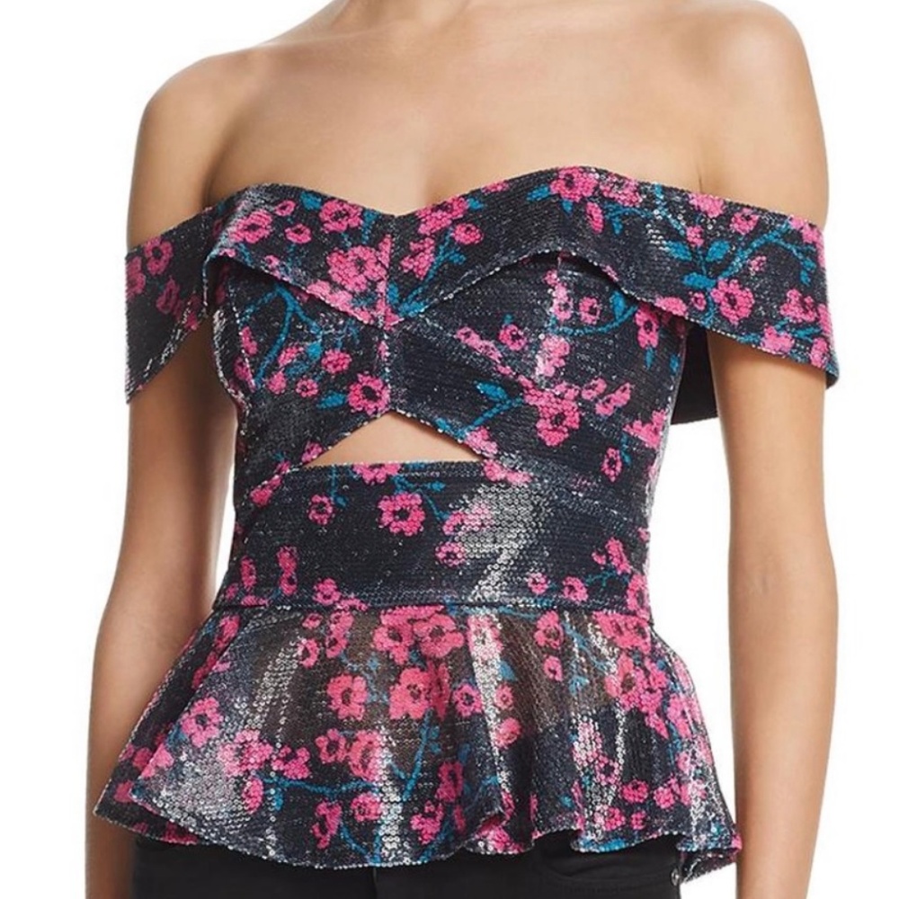 WAYF Women’s Janet Off The Shoulder Sequin Top NWT